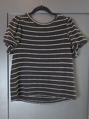 Hayden Black and White Striped Short Sleeve Crewneck Top